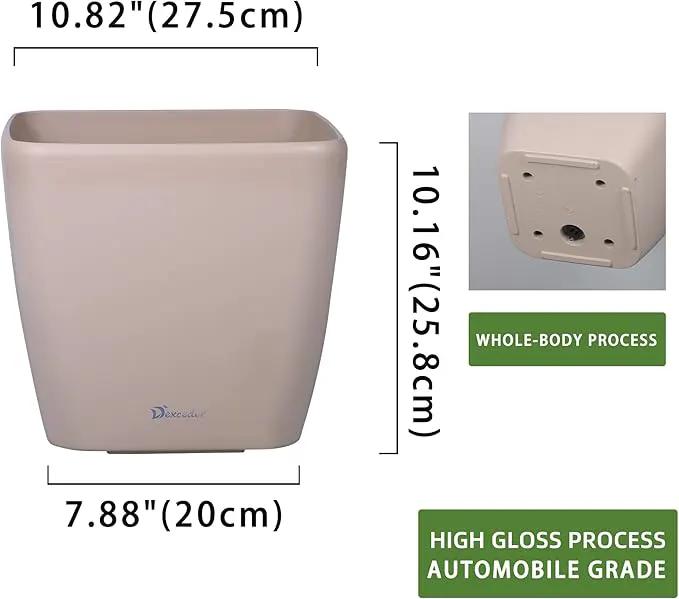 Dexceder 11x10 Self Watering Planter Indoor Outdoor, Inner Mat Design, Thickened Table Flower Plant Pot with Water Level Indicator (Taupe Matte), photo 3 of 6