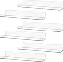 6 Pack Clear Acrylic Floating Shelves for Wall, 15'' Plastic Wall Mounted Display Shelf Kids Bookshelf and Spice Organizer for Bedroom, Living Room, Kitchen, Bathroom, Office by CozyNest Decor