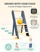 GROWNSY Foldable Step Stool Toddler Tower, Toddler Kitchen Stool Helper, Collapsible Kids Standing Learning Tower with 3 Adjustable Heights and Safety Net for Kitchen Bathroom Sink Counter (Blue Gray) by TinyTreasures Baby Boutique