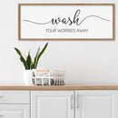 SRSZHIYUE Wash Your Worries Away Bathroom Sign Wall Art 40"x15" Funny Restroom Toilet Large Wood Framed Hanging Decor (Wood) by CozyNest Decor