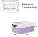 DULLEMELO Small Storage Baskets 6 Pack, Fabric Collapsible Gift Storage Baskets for Shelves, Closets, Nursery, Home, Office Organizing,Small Canvas Linen Rectangular Storage Bins (White&Purple) by TinyTreasures Baby Boutique
