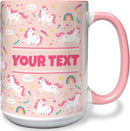 Personalized Mug for Kids - Pink Unicorn - Custom Name/Text, Ceramic Hot Chocolate/Cocoa/Coffee Cup for Girls, Birthday/Christmas/Holiday Gift - 15 oz, Pink Handle by TinyTreasures Baby Boutique