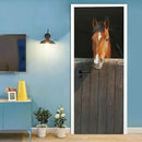 Horse 3D Door Stickers Murals - Peel & Stick - Waterproof & Washable - Matt Finish - Rustic Style - Animal Print - Rectangular - 33.9" x 78.7" - 2 Pieces by GreenHaven Gardens