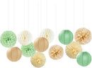 Sage Green-Boho Party-Decorations Paper-Flowers Lanterns - 15PCS Safari Rustic Neutral Baby Shower Tissue Pom Poms Streamers, Champagne Gold Birthday Wedding Graduation Hanging Supplies Decor Hugfond by CozyNest Decor