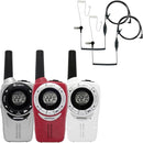 Cobra ACXT360 Water Resistant Walkie Talkies for Adults & Compatible Cobra Surveillance Headset: Rechargeable, 22 Channels, Long-Range, 3 Two-Way Radios, 2 Headsets, White, Silver and Red by TinyTreasures Baby Boutique