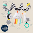Itzy Ritzy Spiral Car Seat & Stroller Activity Toy - Stroller & Car Seat Toys for Ages 0 Months and Up - Hanging Toys Include Dangling Ring, Mirror and Textured Ribbons (High Contrast) by TinyTreasures Baby Boutique