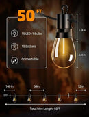 Outdoor Patio String Lights: S14 Shatterproof Bulb Outside Waterproof Light - 50Ft 15M Remote Dimmable Connectable Hanging Outdoor Electric Lighting - Garden Backyard Yard Gazebo Porch Party by CozyNest Decor