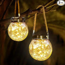 Solar Crackle Glass Hanging Lanterns, 5.5 in Height, IP65 Waterproof, 30 LED Lights, 2-Pack, Warm White by GreenHaven Gardens