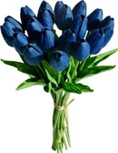 Mandy's Artificial Tulips 20 Stems Navy Blue PU Faux Flowers for Wedding Home Decor 13.5 Inch by CozyNest Decor