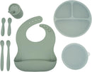 WeeSprout Baby Led Weaning Bundle, Silicone Suction Bowl, Spoons, Bib & Cup, Develops Self Feeding Skills, Dishwasher Safe (Green) by TinyTreasures Baby Boutique