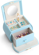Vlando Musical Jewelry Box with Spinning Ballerina, Lockable Girls’ Jewelry Organizer for Necklaces Rings and Hair Accessories, Gift for Girls and Kids, Blue by TinyTreasures Baby Boutique