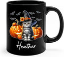 Customized American Shorthair Wearing Witch Hat Cup, Personalized Name American Shorthair Coffee Mugs, Cat with Pumpkins Ceramic Cups, Cat Halloween Black Mug 11oz 15oz, Gift for Halloween by TinyTreasures Baby Boutique
