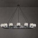 Black Wagon Wheel Chandelier, 59 Inch Black Chandeliers with Unique Glass Shade, 15-Light Crystal Large Wagon Wheel Chandeliers for Dining Room, High Ceiling Round Chandelier for Living Room, Foyer by CozyNest Decor