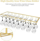 Xverycan Wine Glass Rack Under Cabinet, 8 Row Extreme Large Stemware Hanger, Metal Wine Goblet Holder, DIY Bar Glass Storage Rack for Bar Counter, Kitchen, Screws Included (Gold) by CozyNest Decor