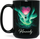 Customized Name Coffee Cup, Custom Hot Air Balloon Mug With Heart-Shaped, Personalized Northern Lights Ceramic Mug, Gift For Couples On Valentine's Day, Love Black Cup 11oz Or 15oz by CozyNest Decor