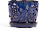 rePotme Orchid Pot - 5 inch Floral Cutout Ceramic Orchid Pot with Holes (Midnight Blue) - Includes Matching 5 inch Slotted Pot Liner by GreenHaven Gardens