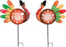 2 PCS Happy Fall Yard Signs Metal Thanksgiving Decorative Garden Stakes with Led Light Turkey Give Thanks Yard Stakes Fall Harvest Lawn Garden Lawn Pathway Decor by CozyNest Decor