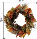 Admired By Nature 24 Inch Artificial Fall Magnolia Leaf Vine Berry Wreath Autumn Leaves For Wall Fornt Door Home Office Farmhouse Thanksgiving Harvest Cemetery Wreaths Indoor Outdoor, Orange-Pinecones by CozyNest Decor