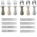 PandaEar Baby Toddler Fork and Spoon Utensil Set, 6 Pack Silicone Stainless Steel Silverware Spoon Fork for Babies Toddler, BPA Free with Silicone Holding Anti-Choke Design (Light Tan&Walnut&Grey) by TinyTreasures Baby Boutique
