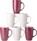 AmorArc Large Coffee Mugs Set of 6, 20oz Ceramic Tall Coffee Mugs Set with Textured Geometric Patterns for Coffee/Tea/Beer/Hot Cocoa, Dishwasher & Microwave Safe, Beige&Burgundy by CozyNest Decor