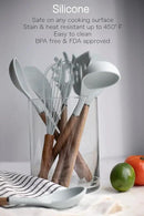 Country Kitchen Non Stick Silicone Utensil Set with Rounded Wood Handles for Cooking and Baking, 8 Piece Set, White by CozyNest Decor