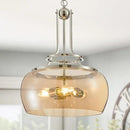 WUZUPS Nickel Chandelier Rustic Farmhouse Industrial Round Ceiling Pendant LED Light Fixture with Amber Glass Shade for Dining Room Kitchen Island Foyer Entryway, H 20.9" W 15.9", E26 Base by CozyNest Decor