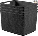 Curver Jute Large Decorative Plastic Organization and Storage Baskets, Perfect Bins for Home Office, Closet Shelves, Kitchen Pantry and All Bedroom Essentials, Pack of 4, Black by TinyTreasures Baby Boutique