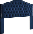24KF Upholstered Button Tufted Queen Headboard with Nailhead Trim, Soft Velvet Fabric Headboard Queen/Full WM-6031-Q-NAVY by CozyNest Decor