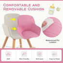 BABY JOY Convertible Baby High Chair, 3 in 1 Wooden Highchair/Booster/Chair with Removable Tray, Adjustable Legs, 5-Point Harness, PU Cushion and Footrest for Baby, Infants, Toddlers (Pink) by TinyTreasures Baby Boutique