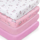 Girl Crib Sheets 4-Pack, Fitted Sheets 52'' x 28'' for Standard & Toddler Mattress, Soft Breathable Material, Neutral & Pink by TinyTreasures Baby Boutique