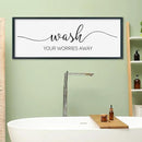 SRSZHIYUE Wash Your Worries Away Bathroom Sign Wall Art 32"×12" Funny Restroom Toilet Large Wood Framed Hanging Decor (Black) by CozyNest Decor