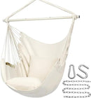 Y- STOP Hammock Chair Hanging Rope Swing Chair, Max 500 Lbs, 2 Seat Cushions Included, Removable Steel Spreader Bar with Anti-Slip Rings for Indoor or Outdoor(Beige) by GreenHaven Gardens