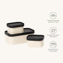 LA JOLIE MUSE Fluted Cardboard Storage Baskets with Leather-Like Lids, Sturdy Stackable Paper Boxes Decorative Tray, Black & Beige, Set of 3 by TinyTreasures Baby Boutique