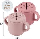 Snack Containers, Silicone Snack Cups for 6-12 Months Toddlers - Pack of 2 Food Grade Silicone Snack Cups with Grip Handle for Baby Led Weaning, Unbreakable (Blush/Mauve) by TinyTreasures Baby Boutique