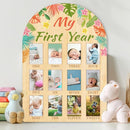 ORIGACH My First Year Baby Growth Photo Display Wood Board - 12 Months Newborn Milestones Photo Board - Neutral Baby Keepsake Board 1st Birthday Party Nursery Decor New Mom Gift - Tropical Leaves by TinyTreasures Baby Boutique