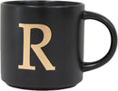COLLECTIVE HOME - Monogram Ceramic Mugs, 15 oz Golden Initial Black Coffee Cups, Elegant Alphabet Tea Mugs, Elegant Personalized Mug with Gift Box, Unique Mug with Double Side Capital Lette (R) by CozyNest Decor