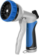 RESTMO Garden Hose Nozzle, Heavy Duty Metal Water Hose Nozzle with 7 Adjustable Spray Patterns, High Pressure Hand Sprayer with Flow Control, Best for Watering Plant & Lawn, Washing Car & Pet, Blue by GreenHaven Gardens