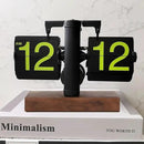 Flip Desk Clock, Retro Vintage Flip Desk Table Clock, Digital Sided Large Numbers Mechanical Flip Clock Wood Base for Living Room, Study Room and Office（Frosted Black） by CozyNest Decor