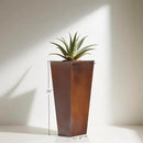Worth Garden 28" H. Large Metal Planter Set of 2, Classic Matte Bronze Retro Finish Tall Square Tapered Steel Flower Plant Pots for Indoor & Outdoor Use - Insert Plate with Drain Holes, Air Vents by CozyNest Decor
