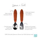 Bumkins Toddler Utensils, Kids Size Fork and Spoon Set, Silicone and Stainless-Steel Training Silverware, Angled Forks/Sporks for Self-Feeding, Children Hold Learning to Eat, 18 Months Up, Clay by TinyTreasures Baby Boutique