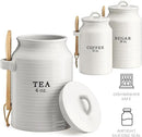 Barnyard Designs Canister Set for Kitchen Counter, Coffee Tea Sugar Container Ceramic Set, Decorative Canisters, Rustic Farmhouse Canister Jars, White (Coffee/Sugar/Tea) by CozyNest Decor