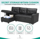 Naomi Home Jenny Sectional Sofa Sleeper with Storage Chaise, Tufted Pull Out Couch with Storage, L-Shaped Reversible Sleeper Sofa with Storage, Black,Air Leather by CozyNest Decor
