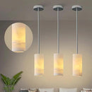 Alabaster Pendant Lights Kitchen Island, Nickel Hand Carved Alabaster Cylinder Pendent, Spanish Natural Marble Light Pendant for Bedroom Bathroom Dining Room Living Room- 3 PC by CozyNest Decor