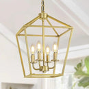 4 Light Gold Chandelier, Industrial Ceiling Light Lantern Light Fixtures with Farmhouse Metal Cage Adjustable Height Rustic Geometric Hanging Light E12 Base for Kitchen Island, Entryway, Indoor by CozyNest Decor