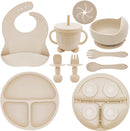 Silicone Baby Feeding Set | Baby Led Weaning Supplies Includes Suction Bowls and Divided Plates, Adjustable Bib, Baby Utensils Spoons and Forks,Cup | Baby Feeding Essentials (Beige) by TinyTreasures Baby Boutique