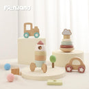 FReniland Wooden Montessori Toys, 4-Piece Wooden Baby Toy, Rainbow Stacking Ring,Car Push and Pull Toy, Rocket Stacking Ring Babys Toys,Newborn Baby Gift Sets for Boys and Girls by TinyTreasures Baby Boutique