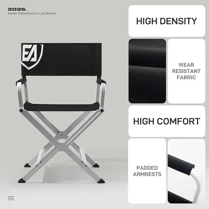 EVER ADVANCED Aluminum Directors Chair, Folding Studio Movie Chairs Camping Event Vendor Chair, 19" Seat Height Black Fabric/White Frame, Support 350lbs, photo 9 of 9
