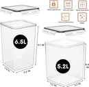 WHITE FEATHER SUPPLIES 4 Pc Flour Sugar Storage Container, Large Food Storage Containers with Lids Airtight for Kitchen, BPA Free Plastic Cereal Containers Storage [2 X 6.5 + 2 X 5.2] 4 Measuring Cup by CozyNest Decor