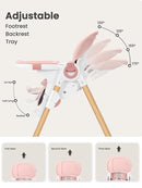 Foldable High Chair with Soft Cushion, High Chairs for Babies and Toddlers, Height Adjustable Feeding Chair, Adjustable Backrest and Footrest, Lockable Wheels, Woodgrain Star Pink by TinyTreasures Baby Boutique