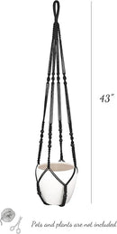 Mkono 43 Inch Macrame Plant Hanger Large for up to 12 Inch Pot Extra Long Hanging Plant Holder No Tassels Hanging Planter Basket with Wood Beads for Indoor Outdoor Boho Home Decor, Black by GreenHaven Gardens